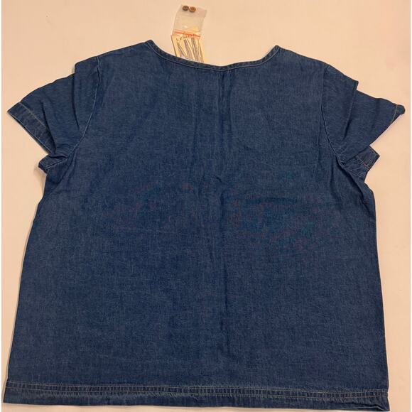 NWT Vtg Lemon Grass Women's Short Sleeve Denim Button Down Shirt Size L Tropical - Picture 4 of 4